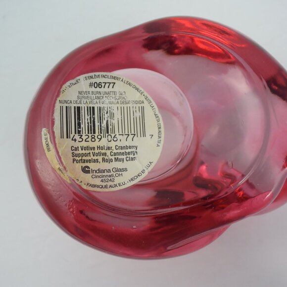 Vintage Indiana Glass Pink Cranberry Sleeping Cat Votive Tealight Holder EUC! - Picture 6 of 8